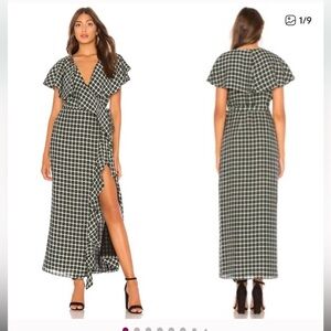 Tularosa / green mila plaid ruffle wrap maxi dress size medium M